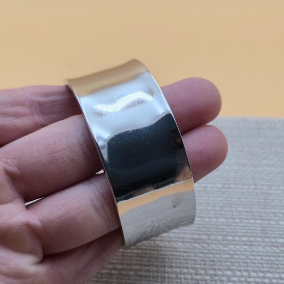 6 Inch Sterling Silver Solid Bright Wide Heavy Cuff Bracelet B572 - Picture 2 of 6